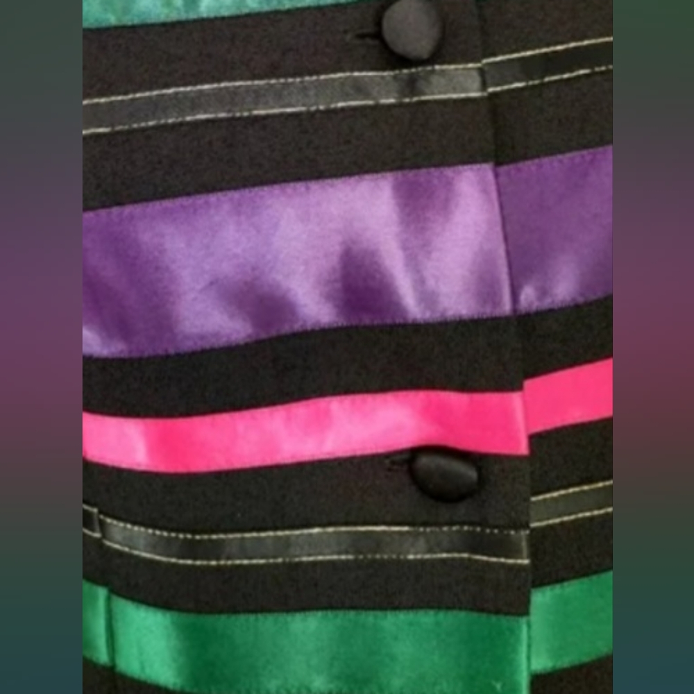 🥰TALBOTS 4  BLAZER DRESSY JACKET BLACK RAINBOW SATIN RIBBON STRIPE GOLD THREAD - Picture 11 of 11